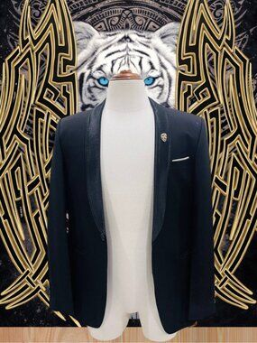 Men’s Navy Blue Blazer Size 52 Regular Slim Fit Shawl Lapel Elegant Lightly Used